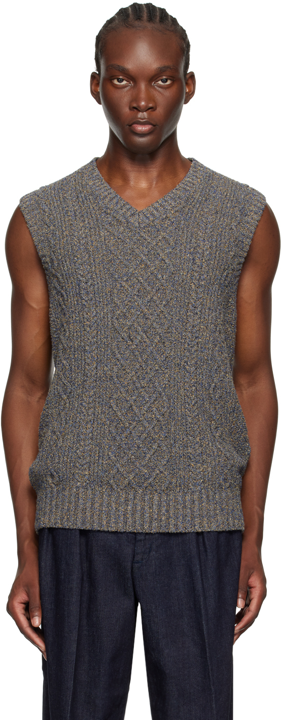 Shop Beams Navy Aran Vest In Navy79