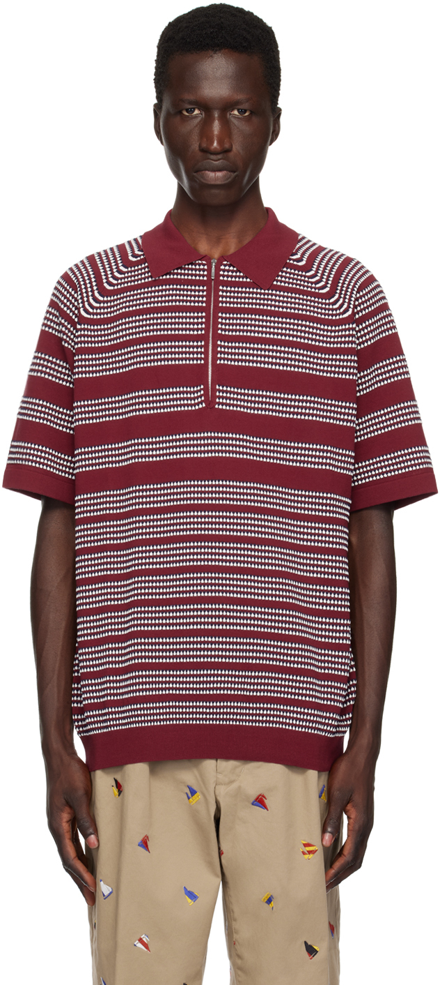 BEAMS RED JACQUARD POLO 