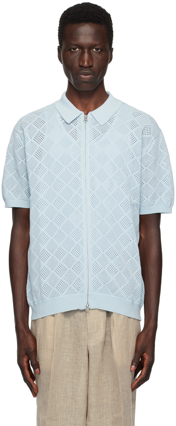 Shop Beams Blue Mesh Polo In Sax70