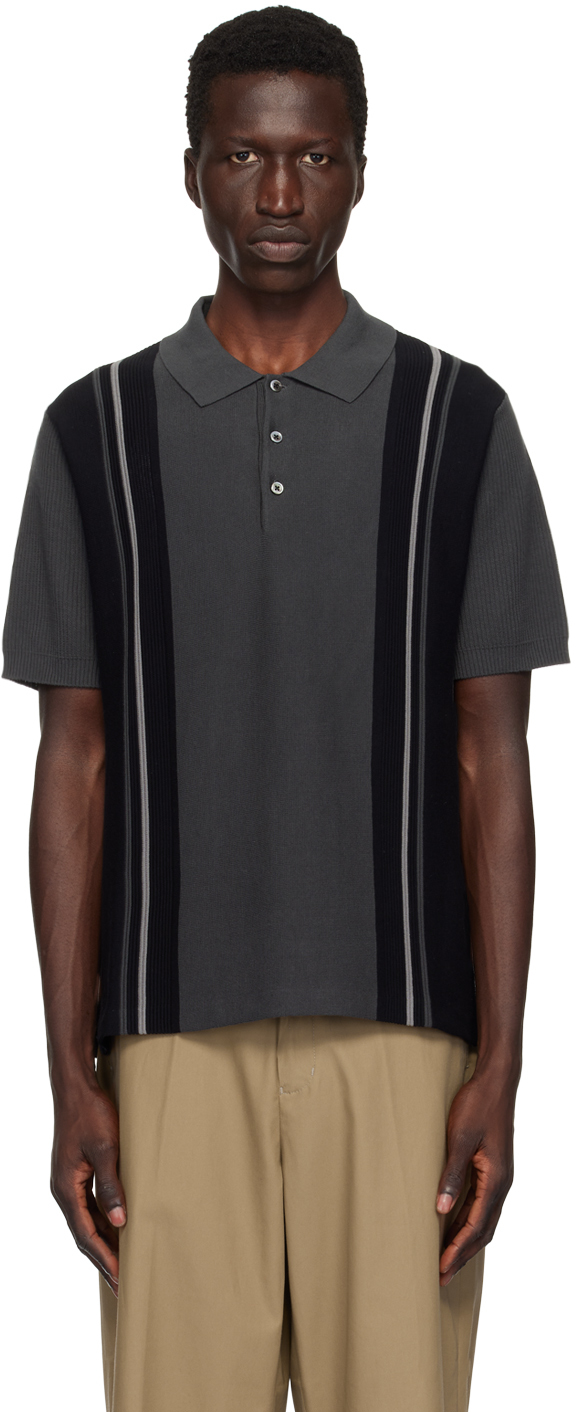 Shop Beams Black & Gray Stripe Polo In Black19