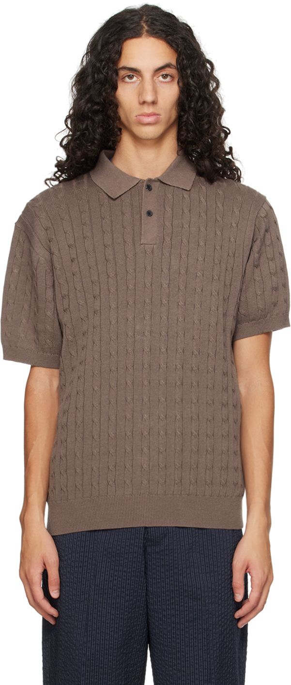 Brown Cable Knit Polo