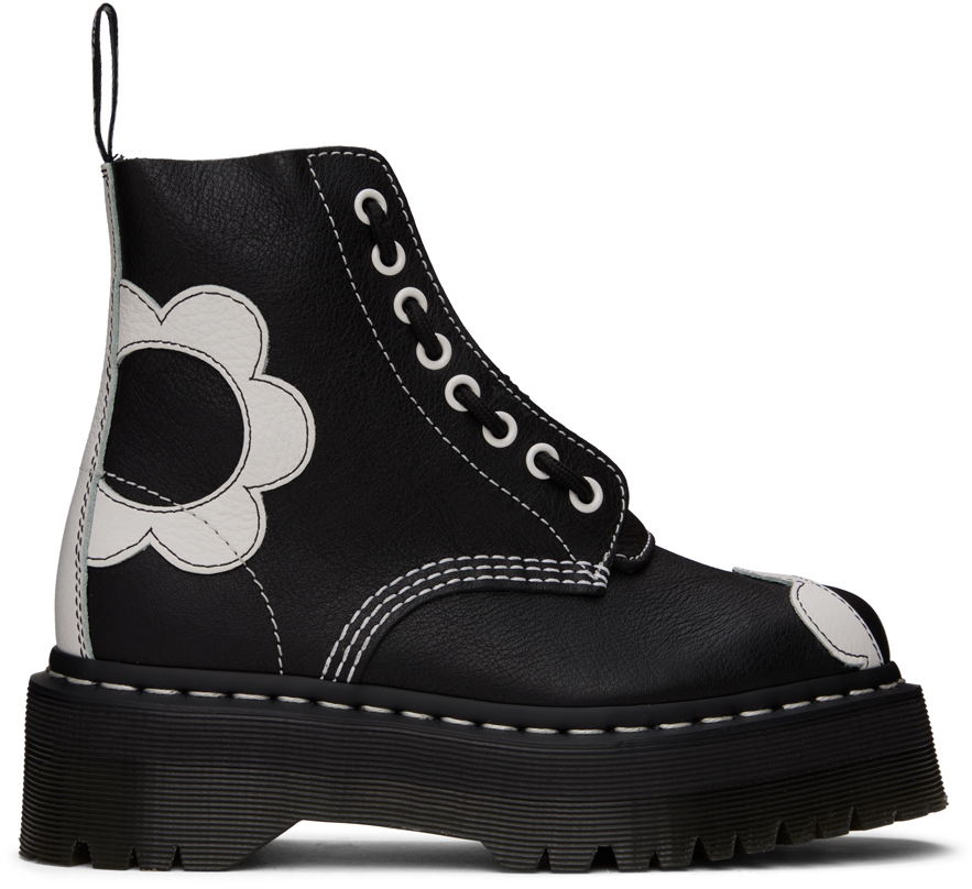 Shop Dr. Martens' Black Sinclair Flower Platform Boots In Black Pisa/optical W