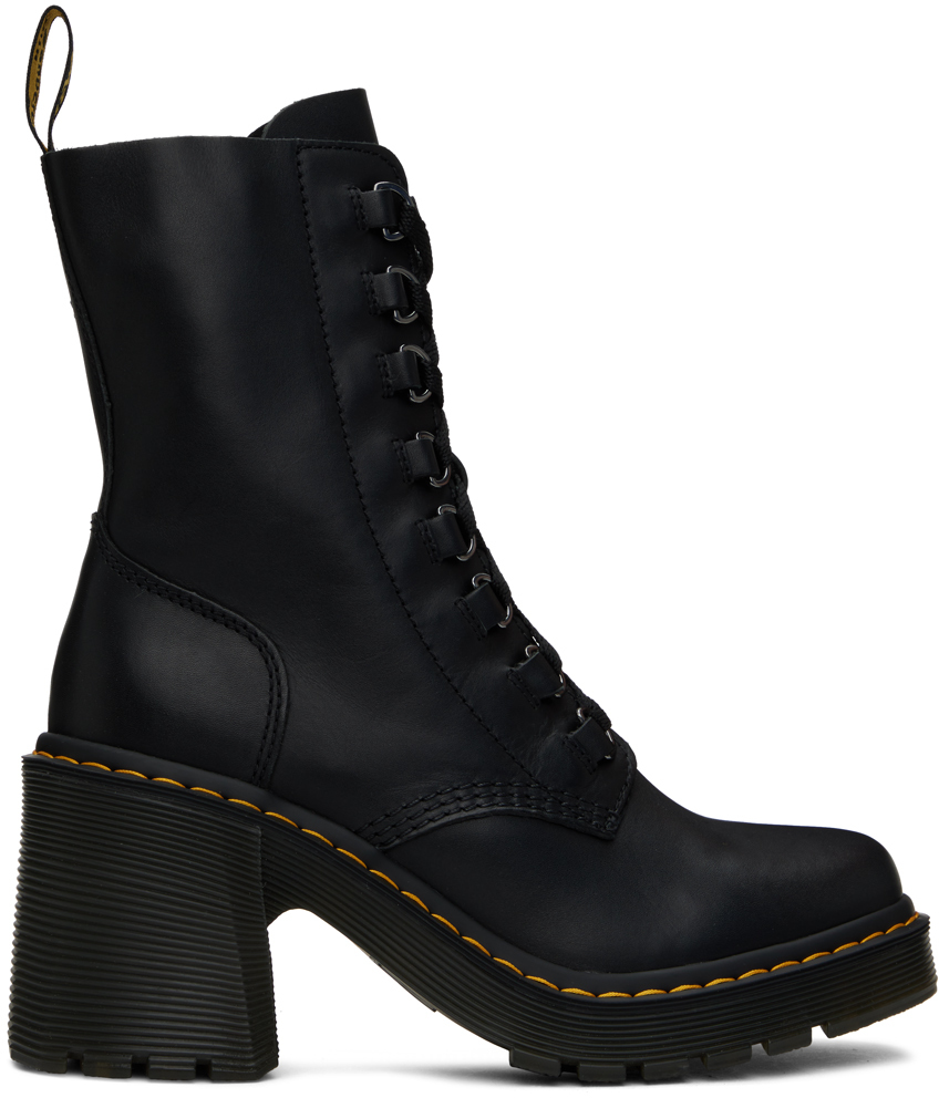 Black Chesney Leather Flared Heel Boots