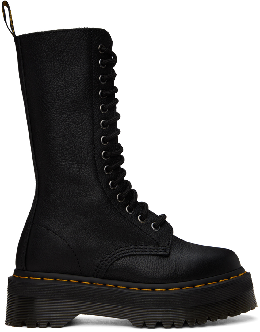 Black 1B99 Pisa Leather Mid-Calf Lace-Up Boots