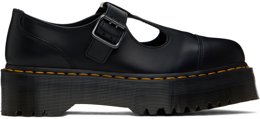 Dr. Martens: Black Bethan Polished Smooth Leather Loafers | SSENSE