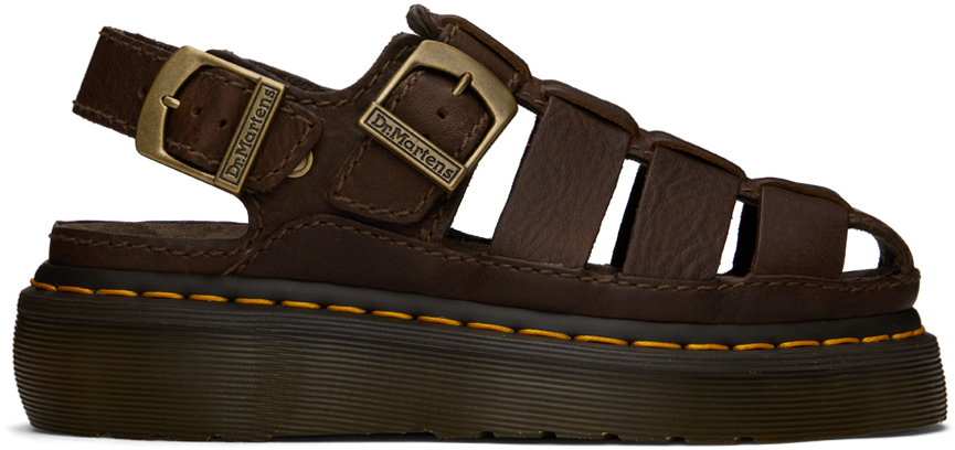 Shop Dr. Martens' Brown Wrenlie Sandals In Dark Brown Grizzly