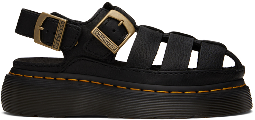 Shop Dr. Martens' Black Wrenlie Sandals In Black Grizzly