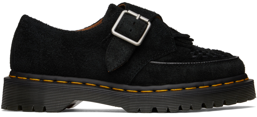 Shop Dr. Martens' Black Ramsay Suede Kiltie Buckle Monkstraps In Black Suede