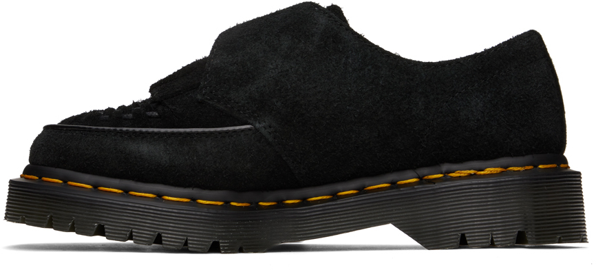 Dr. Martens' Black Ramsay Suede Kiltie Buckle Monkstraps In Black Suede