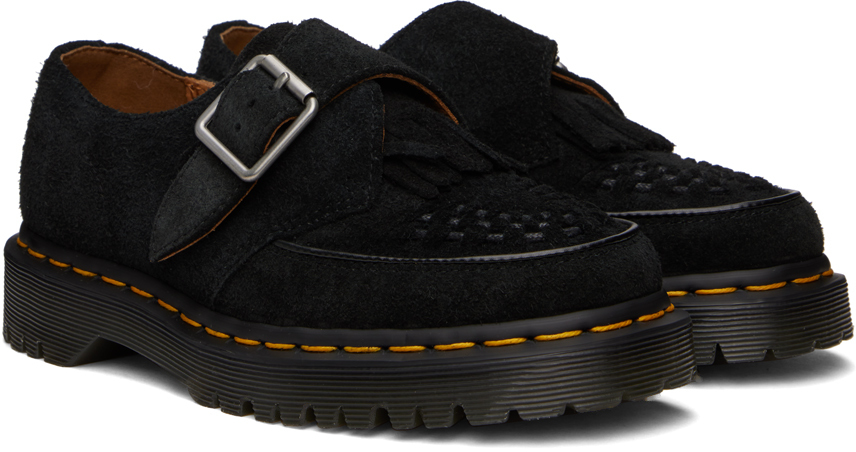 Dr. Martens' Black Ramsay Suede Kiltie Buckle Monkstraps In Black Suede