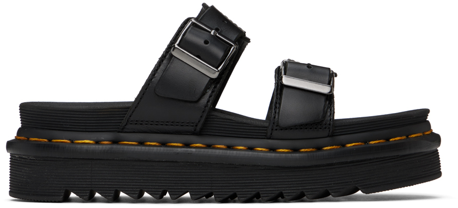 Black Myles Leather Buckle Slide Sandals