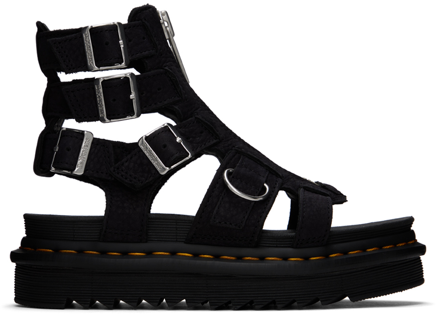 Shop Dr. Martens' Black Olson Nubuck Gladiator Zip Sandals In Charcoal Grey Tuled