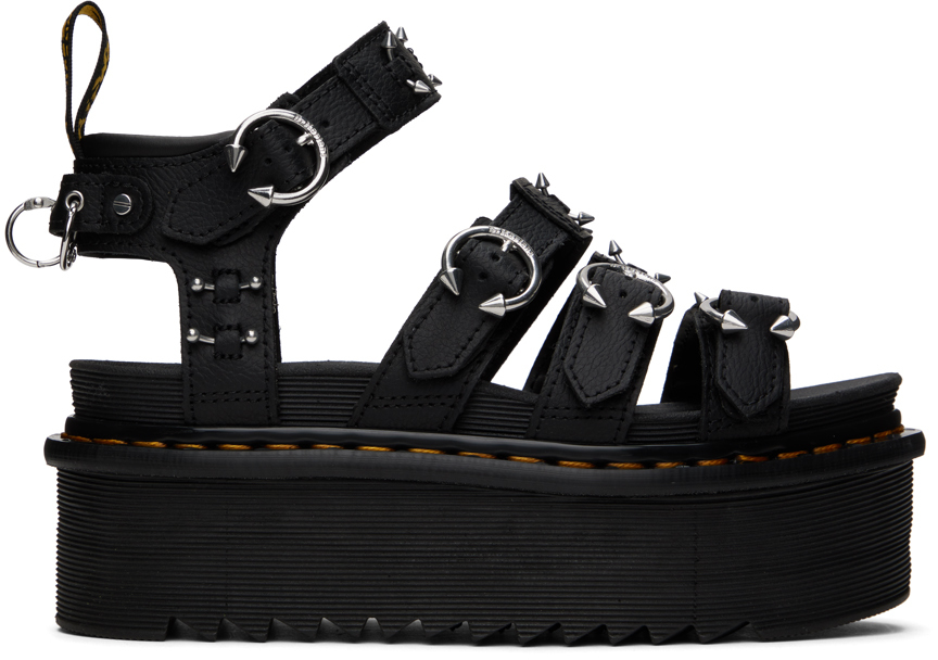 Black Blaire Piercing Leather Platform Sandals