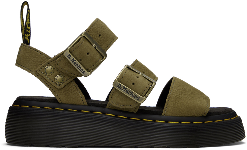 Shop Dr. Martens' Khaki Gryphon Quad Sandals In Muted Olive