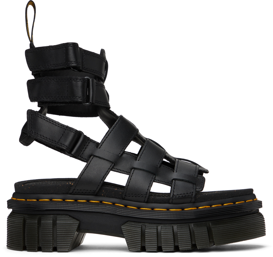 Dr. Martens Black Ricki Leather Platform Gladiator Sandals