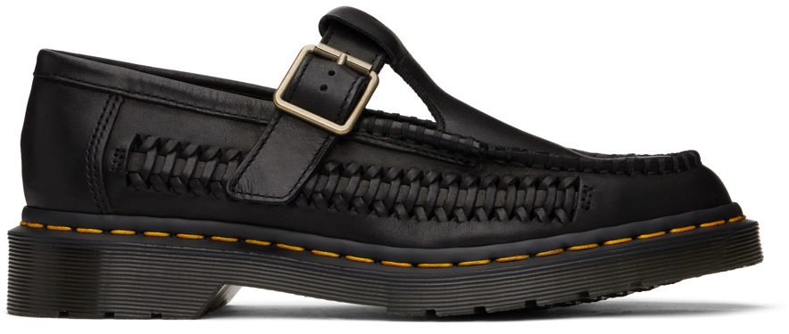 Shop Dr. Martens' Black Adrian T-bar Leather Loafers In Black Classic Analin