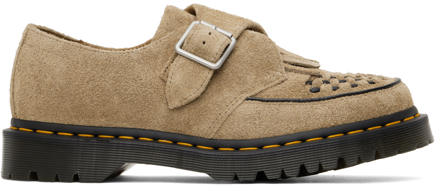 Beige Ramsey Suede Kiltie Monkstraps by Dr. Martens on Sale