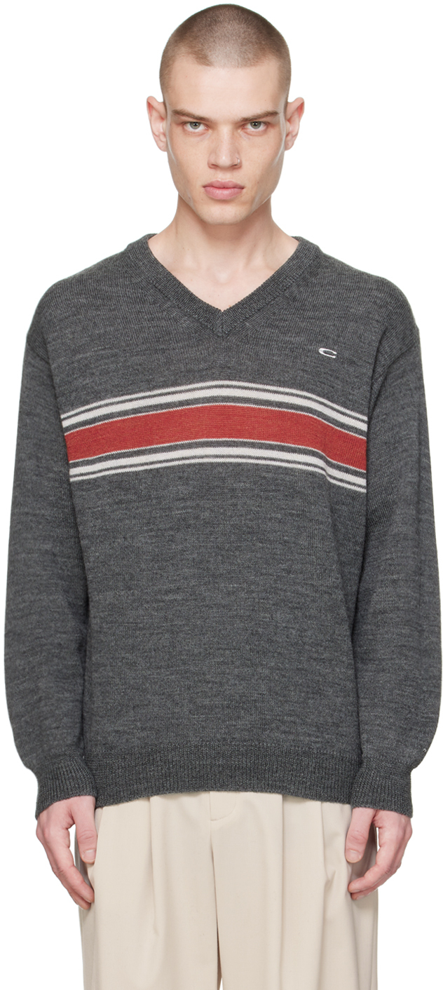 Commission Gray Stripe Sweater In Dark Grey