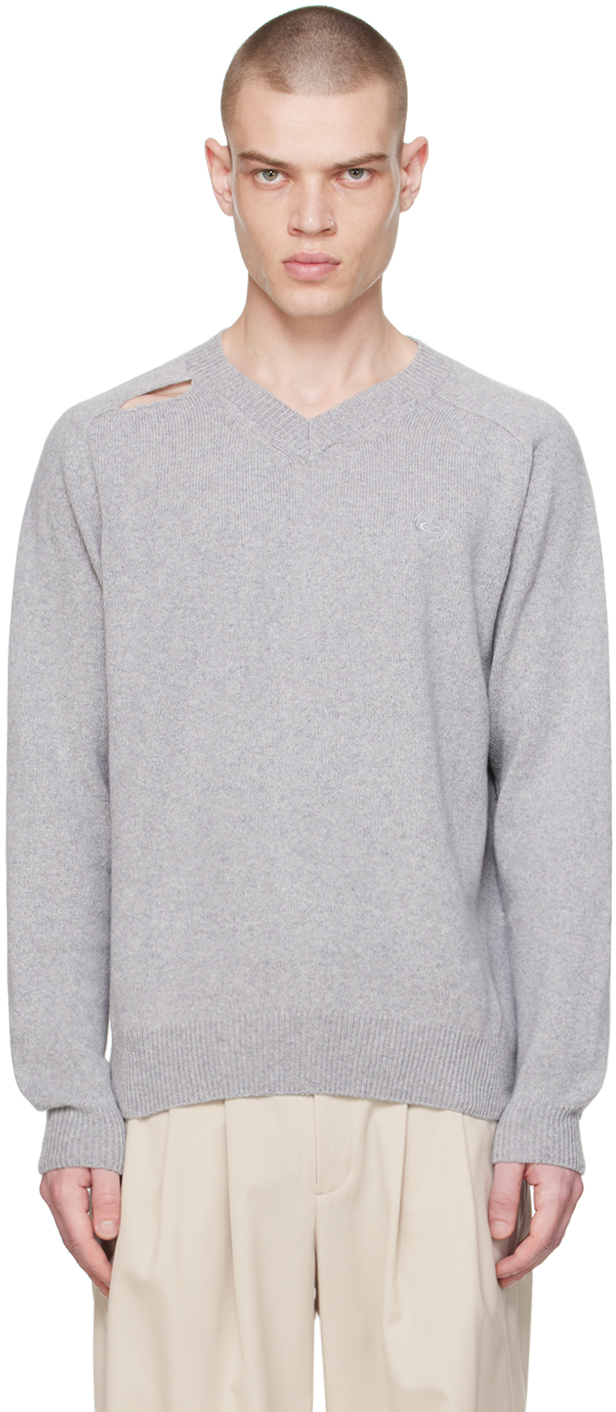 Shop Commission Gray Cutout Sweater In Heather