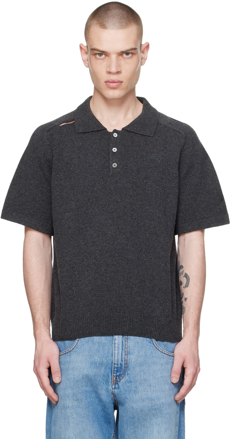 Commission Gray Cutout Polo In Charcoal