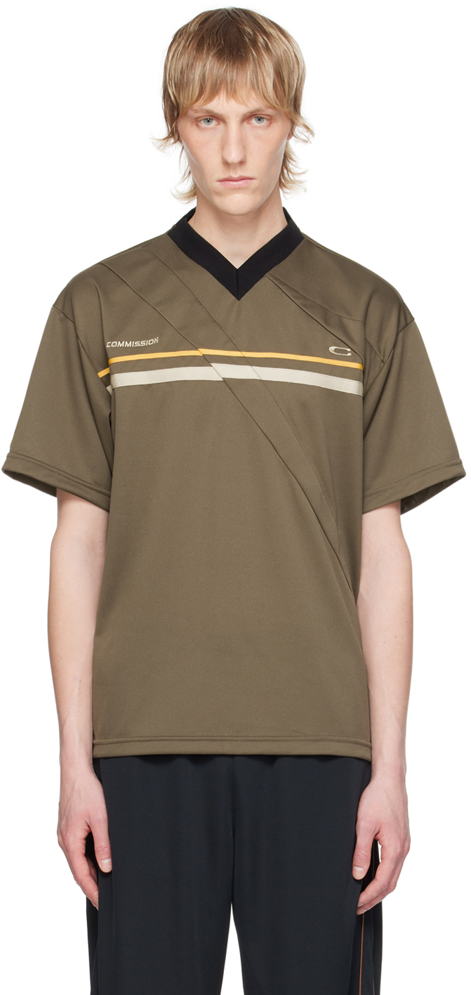 Shop Commission Green Paneled T-shirt In Olive