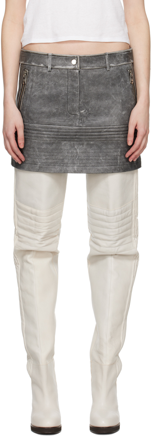 Gray Zip Leather Miniskirt