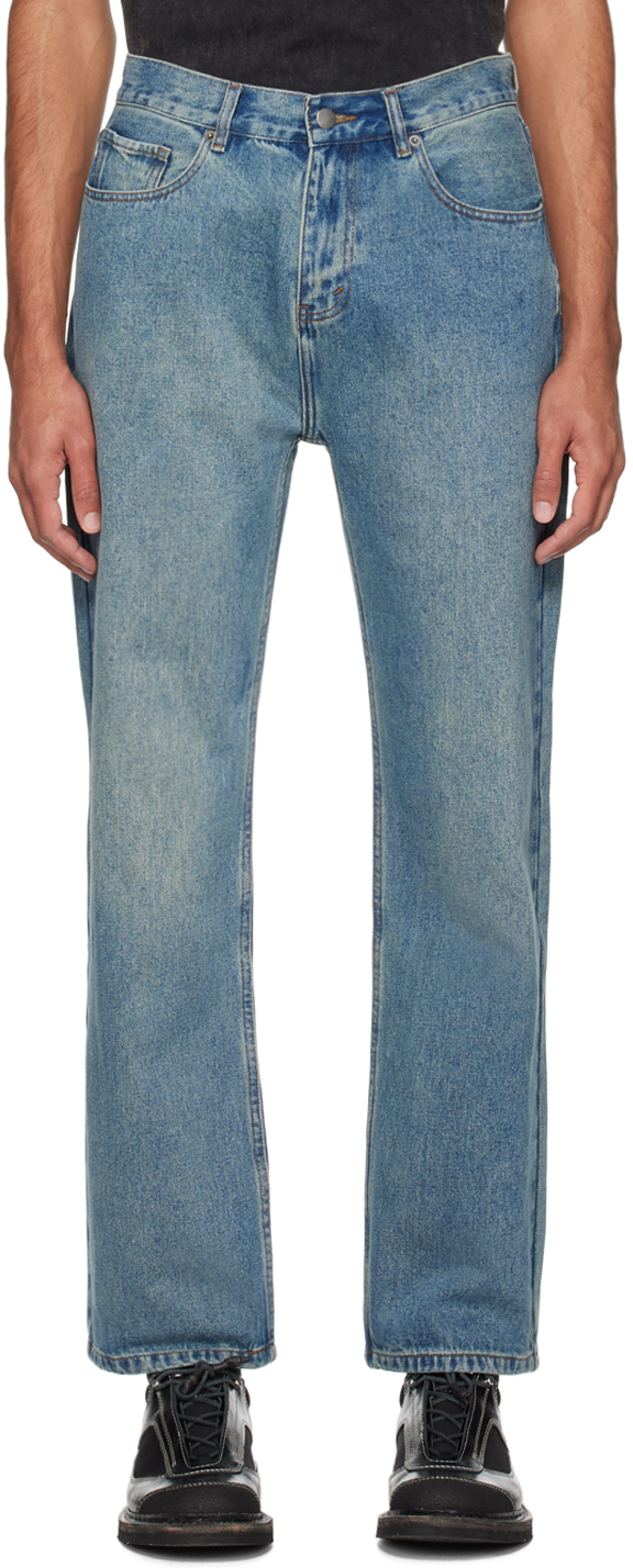 Wynn Hamlyn Indigo Straight Jeans In Mid Wash Indigo