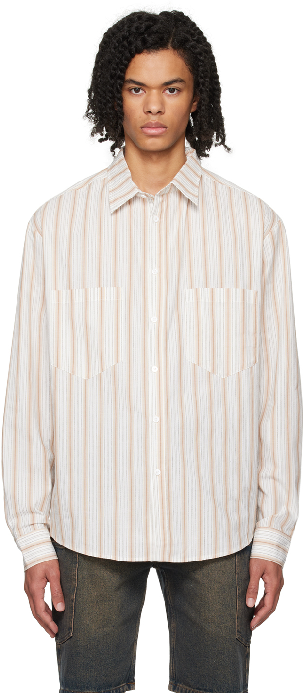 Wynn Hamlyn Brown & Off-white Striped Shirt In Brown/ivory Stripe