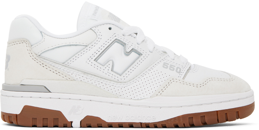New Balance White Bb550 Sneakers In White/gum