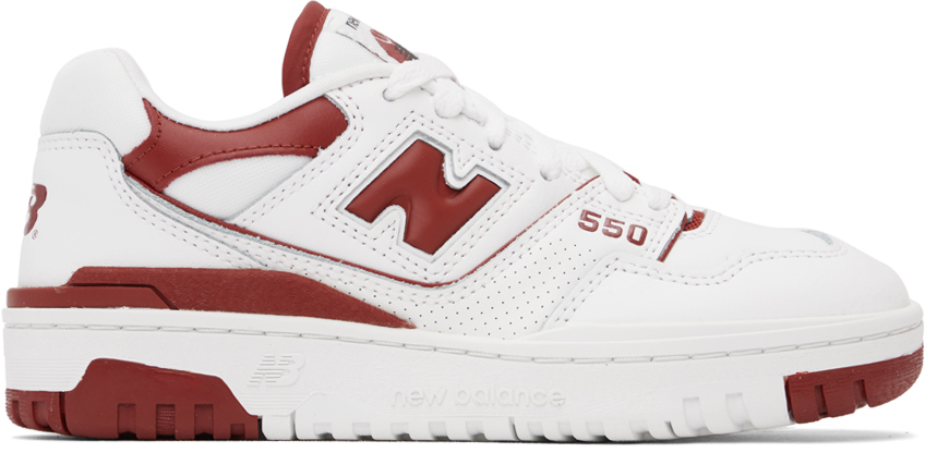 New Balance White & Red 550 Sneakers In White/brick Red