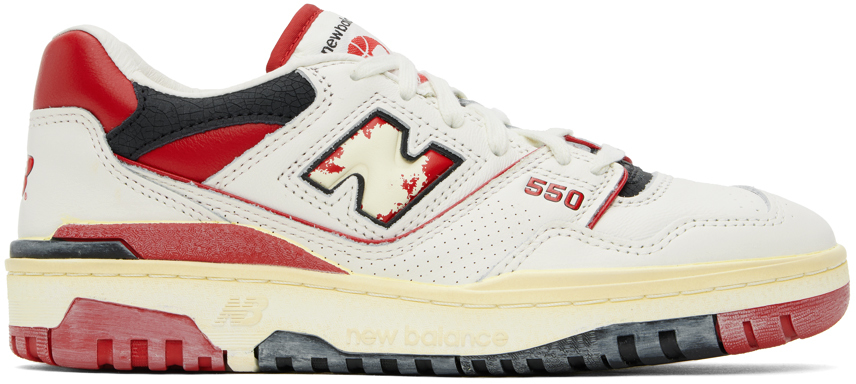 White & Red 550 Sneakers by New Balance on Sale