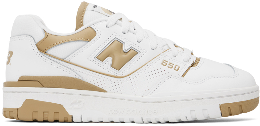 new balance white & tan 550 sneakers