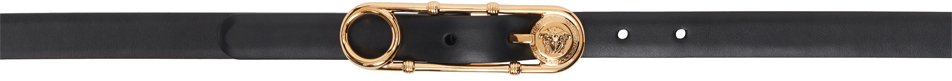 Versace Black Safety Pin Leather Belt In 1b00v-black-gold