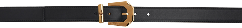 Versace Black Medusa Heritage Leather Belt In 1b00v Black Gold