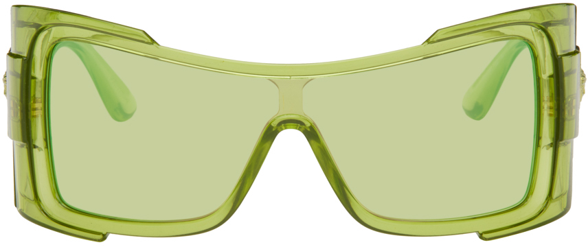 Versace Green Maxi Medusa Biggie Shield Sunglasses In 54208n Transp Green