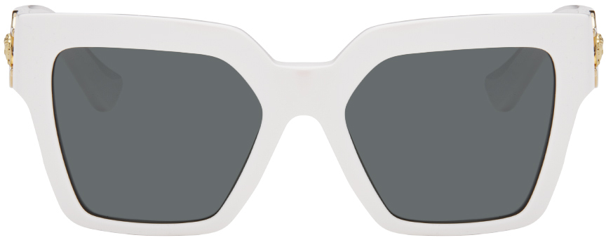 Shop Versace White Medusa Deco Butterfly Sunglasses In 314/87 White