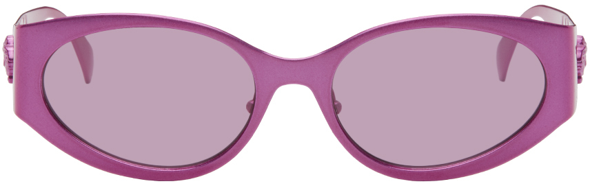 Shop Versace Pink 'la Medusa Oval' Sunglasses In 1503ak Fuxia