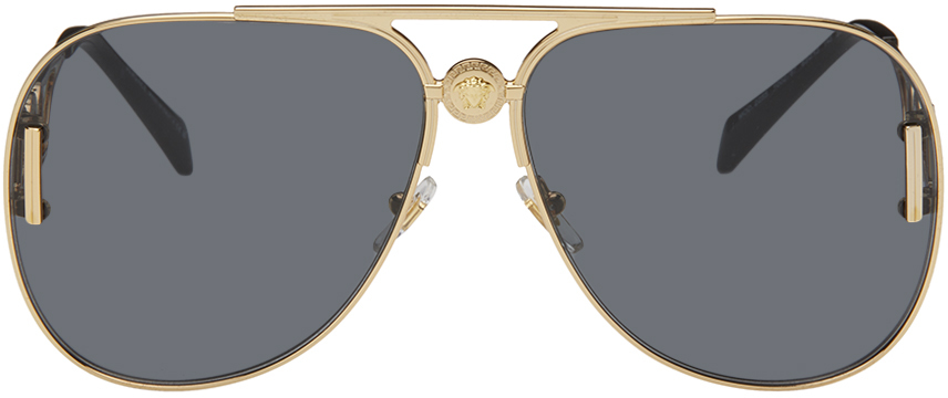 Versace Gold Medusa Biggie Pilot Sunglasses In 100287 Gold