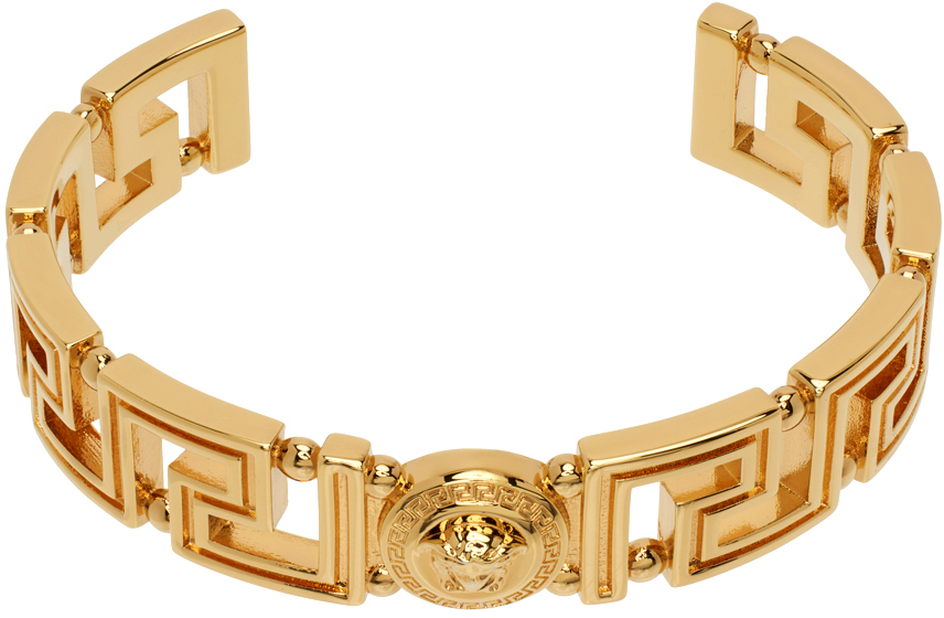 Gold Medusa Greca Cuff Bracelet