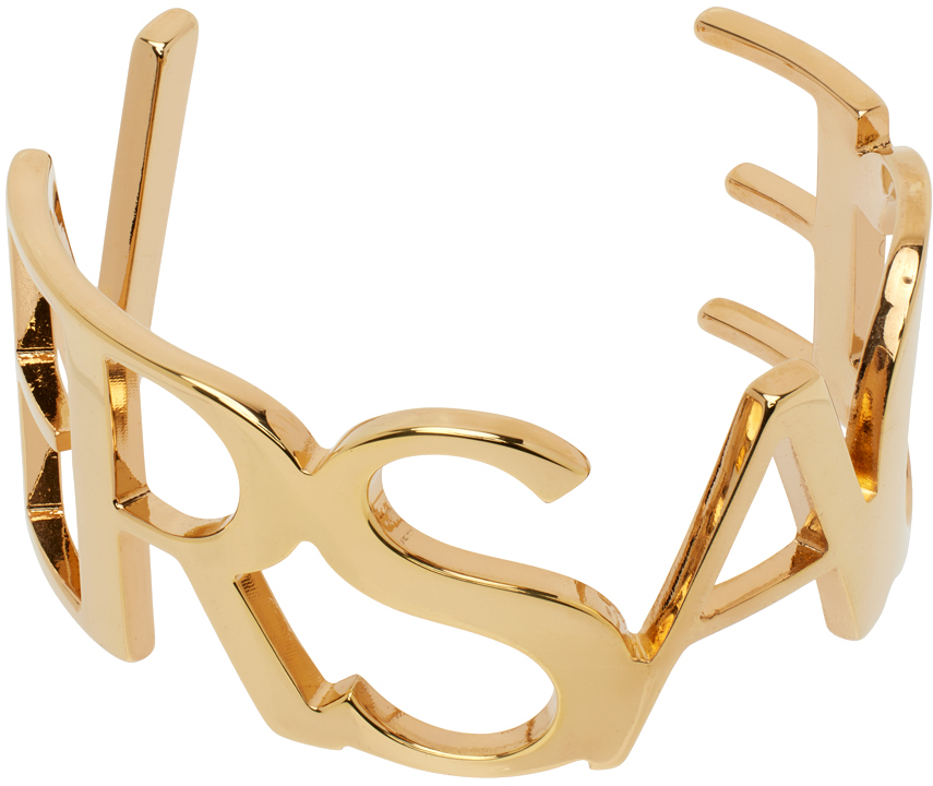 Shop Versace Gold Logo Cuff Bracelet In 3j000- Gold