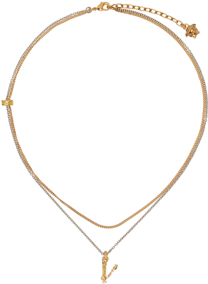 Shop Versace Silver & Gold Virtus Necklace In 4j080