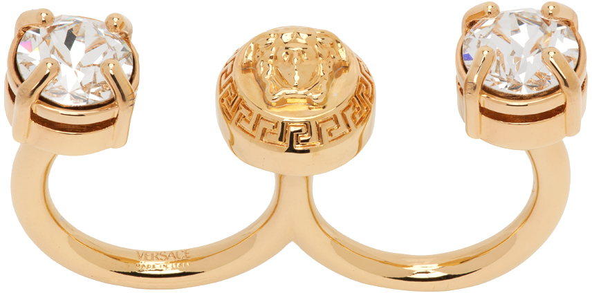 Shop Versace Gold Crystal Medusa Round Cuff Ring In 4j090- Gold-c