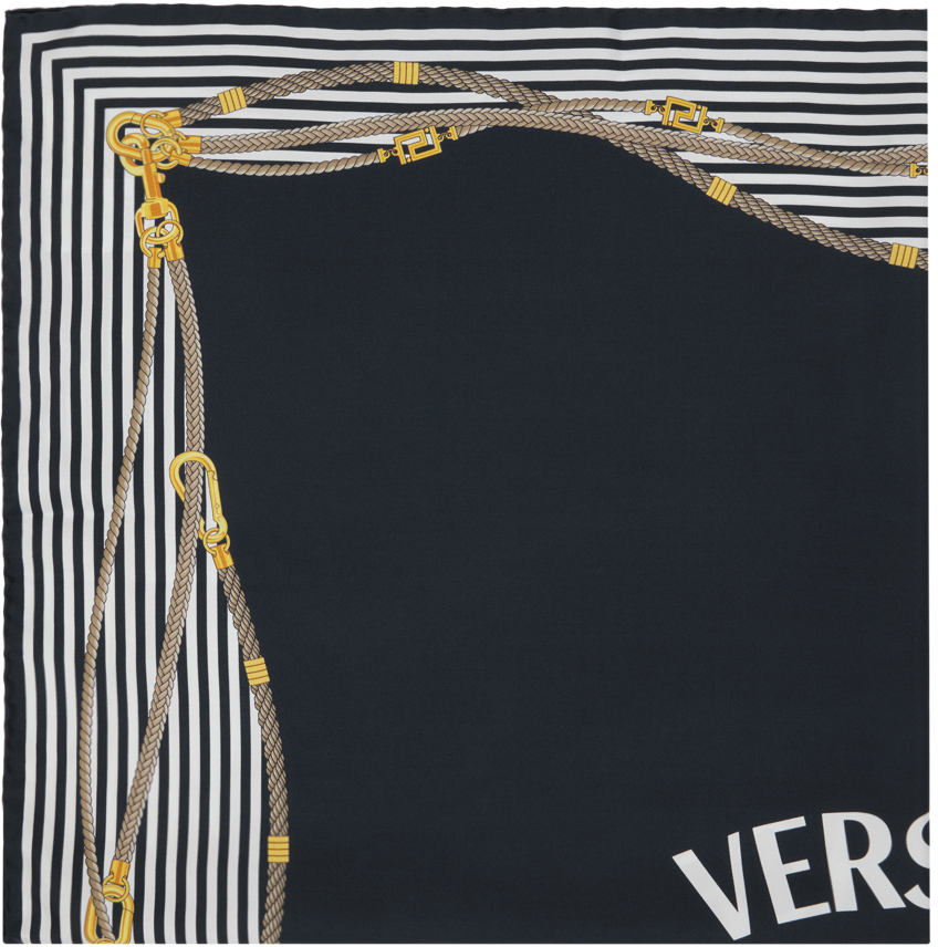 Shop Versace Navy Greca Nautical Large Silk Scarf In 5u170-blue+gold