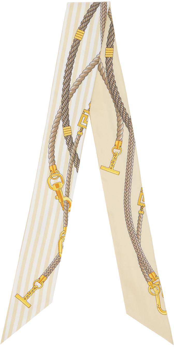 Shop Versace Beige Greca Nautical Silk Scarf In 5k400-sand+gold