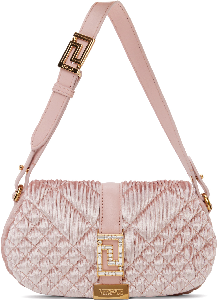 Shop Versace Pink Greca Goddess Velvet Mini Bag In 1pg4v-english Rose-v