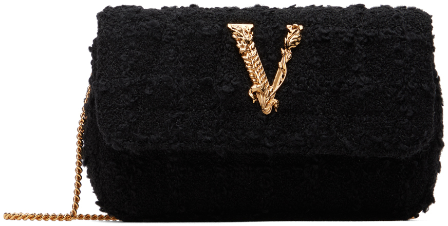 Versace Black Mini Logo Bag In 1b00v-black-gold