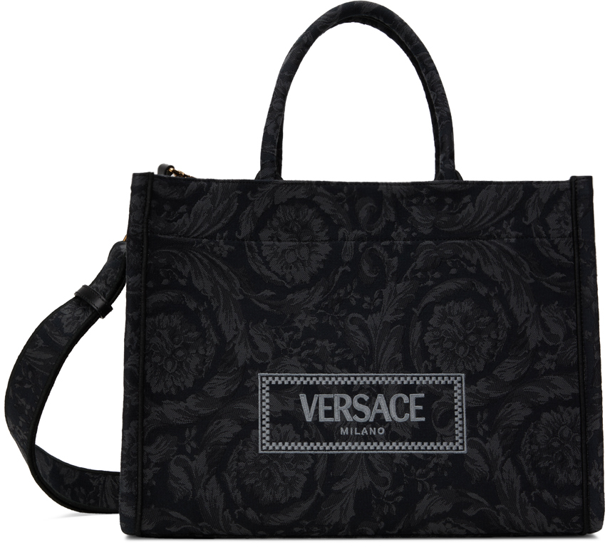 Versace Black & Gray Barocco Athena Bag In 2bm0v Black+black Ve