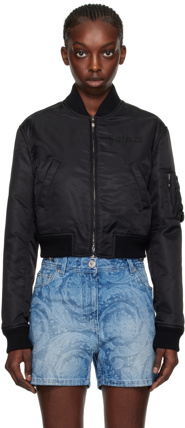 【関税込み】Versace ブラック クロップド ボンバージャケット VERSACE シェル クロップド ボンバージャケット | NET-A-PORTER