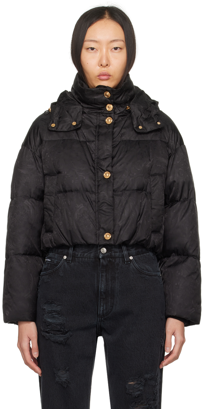 Shop Versace Black Barocco Down Jacket In 1b000-black