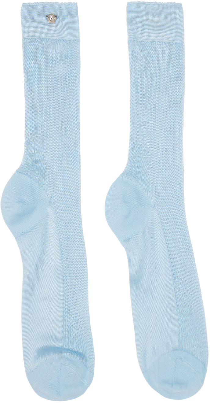 Versace Blue Ribbed Knit Socks In 1uh90-pale Blue